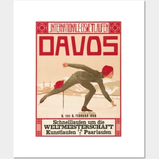 Davos, Switzerland: 1908 Speed Skating World Championship - Vintage Swiss Poster Posters and Art